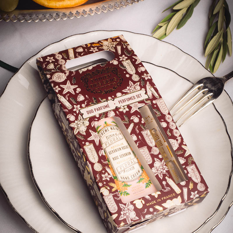 Christmas Duo Set Hand Cream + Roll - On Perfume – Rose Geranium - Gifts - Panier des Sens USA