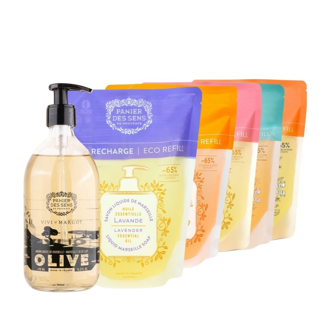 Essential pack of liquid Marseille soaps - Olive limited edition + 5 refills - Liquid Marseille Soap - Panier des Sens USA