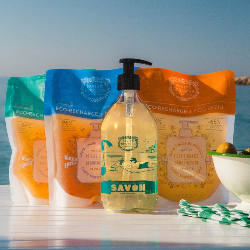 Essential pack of Marseille Olive Liquid Soap Limited Edition 25 Years + 3 refills - Liquid Marseille Soap - Panier des Sens USA