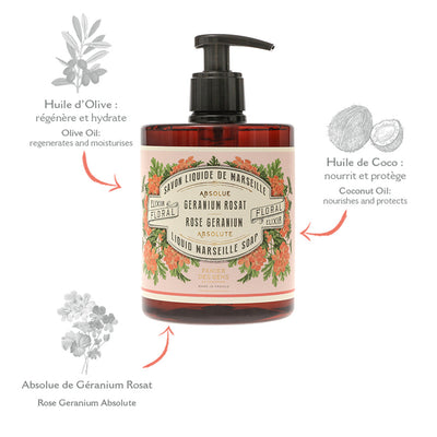 Liquid Marseille Soap - Rose Geranium savon liquide de Marseille