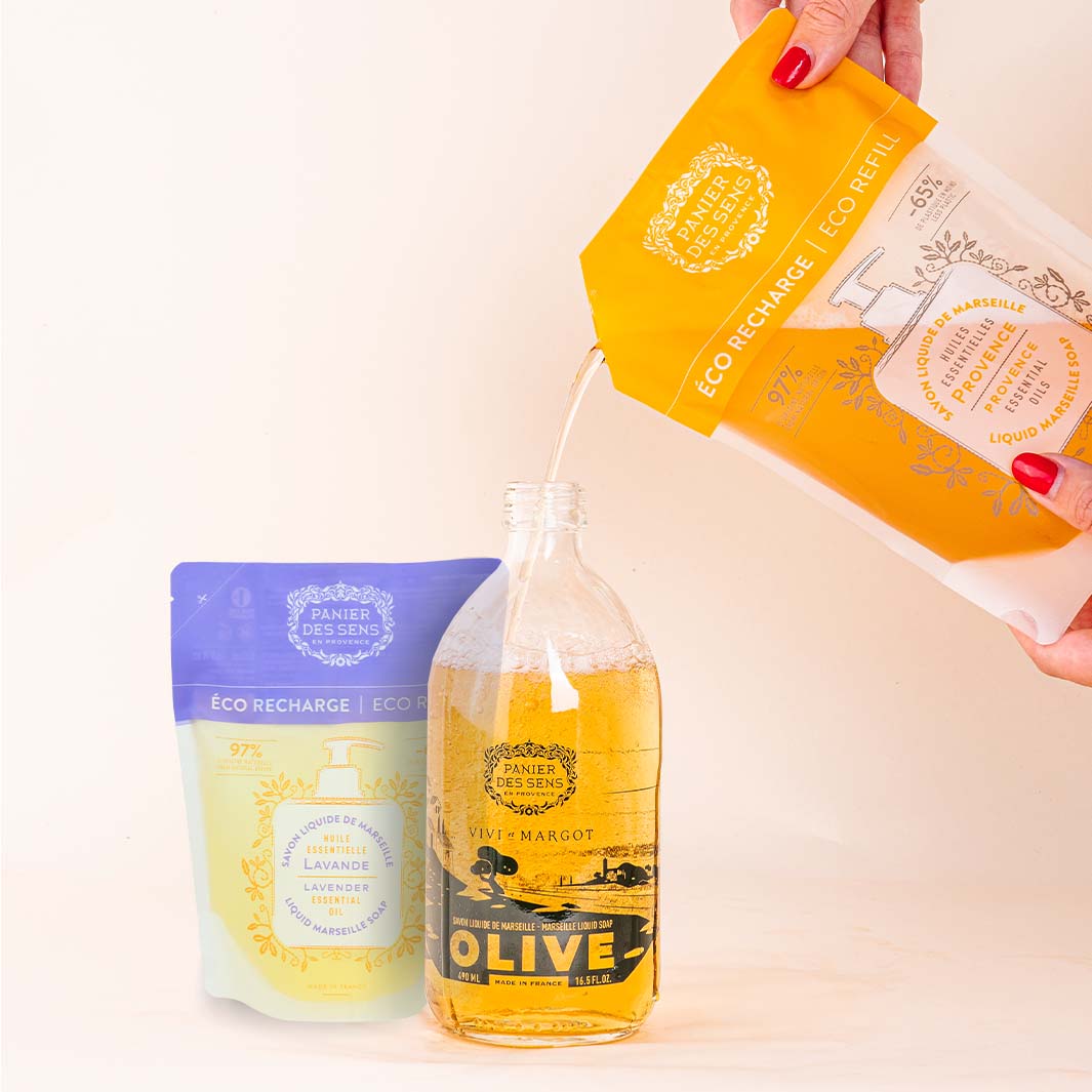 Olive liquid Marseille soap limited edition + 2 eco - refills - Provence, Lavender - Liquid Marseille Soap - Panier des Sens USA