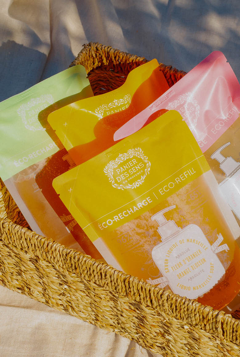 Pack of Marseille Olive Liquid Soap Limited Edition 25 Years + 6 refills - Eco-refills - Panier des Sens USA