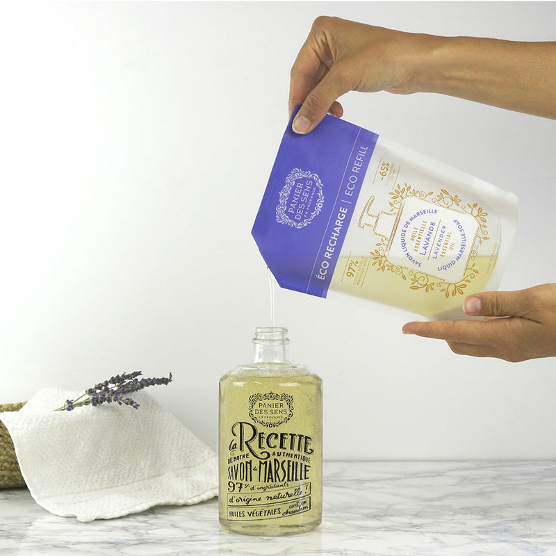 Set of 3 - Glass liquid soap + 2 eco-refills - Lavender