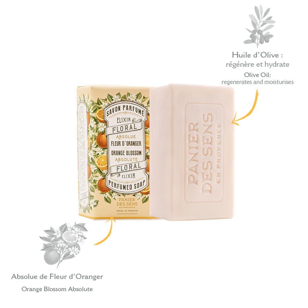 French Orange Blossom Natural Soap Bar with Olive Oil – 5oz - Solid cosmetics - Panier des Sens USA