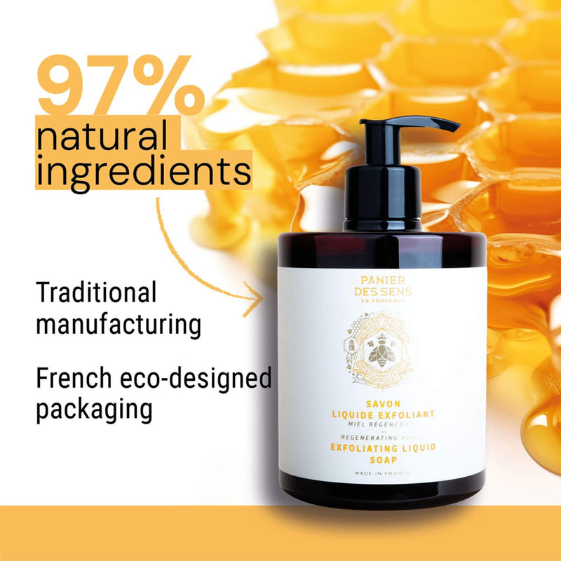 Jabón de Marsella líquido exfoliante - Miel regeneradora - Jabón de Marsella líquido - Panier des Sens USA