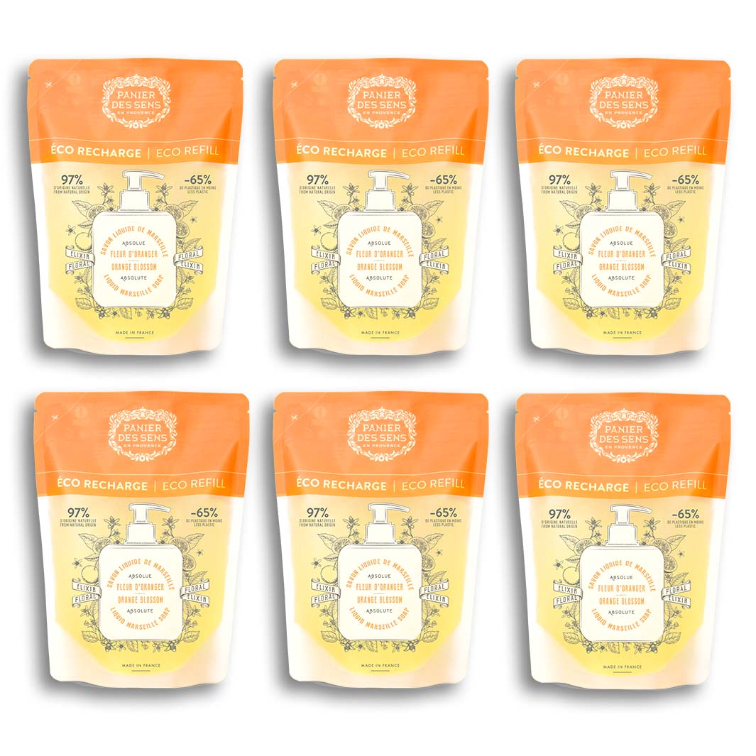Pack de 6 Recambios de Jabón Líquido de Marsella - Azahar 6x16.9oz - Eco - recambios - Panier des Sens USA