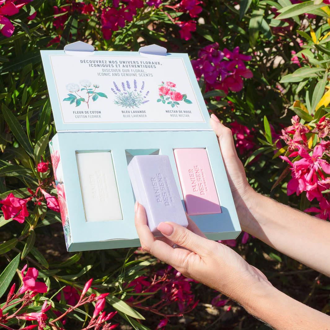 Set de regalo de 3 pastillas de jabón de manteca de karité francesa - 3 x 3.5oz - Cosméticos sólidos - Panier des Sens USA