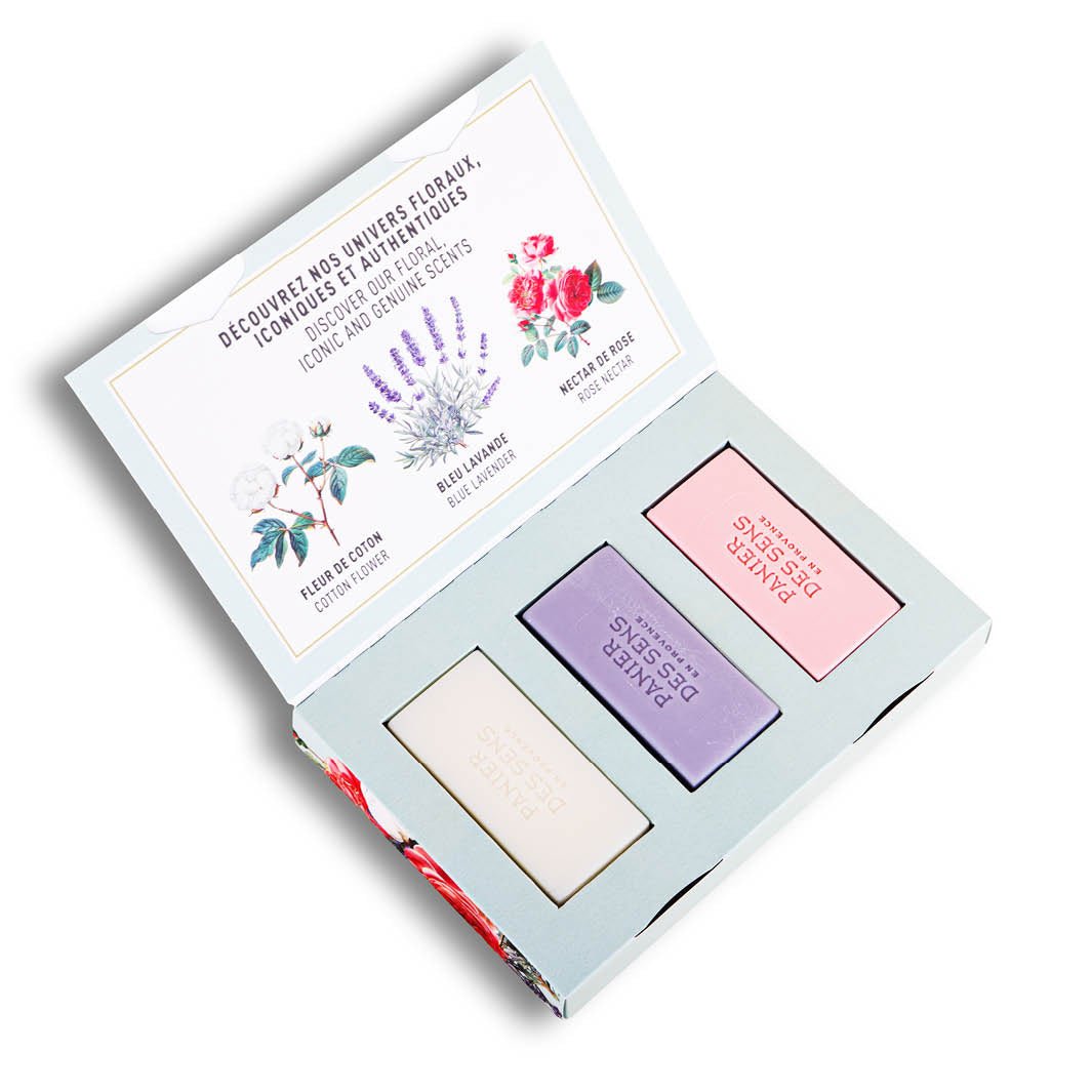 Set de regalo de 3 pastillas de jabón de manteca de karité francesa - 3 x 3.5oz - Cosméticos sólidos - Panier des Sens USA