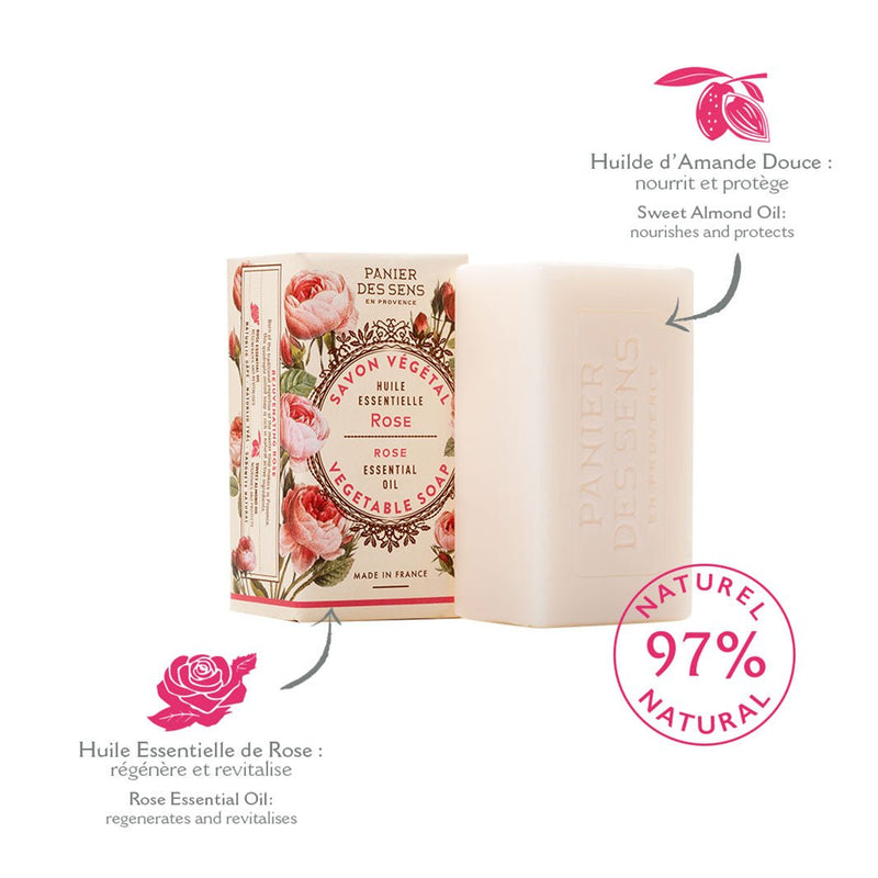 Jabón Natural de Rosa Francesa con Aceite Esencial - 5oz - Cosméticos sólidos - Panier des Sens USA